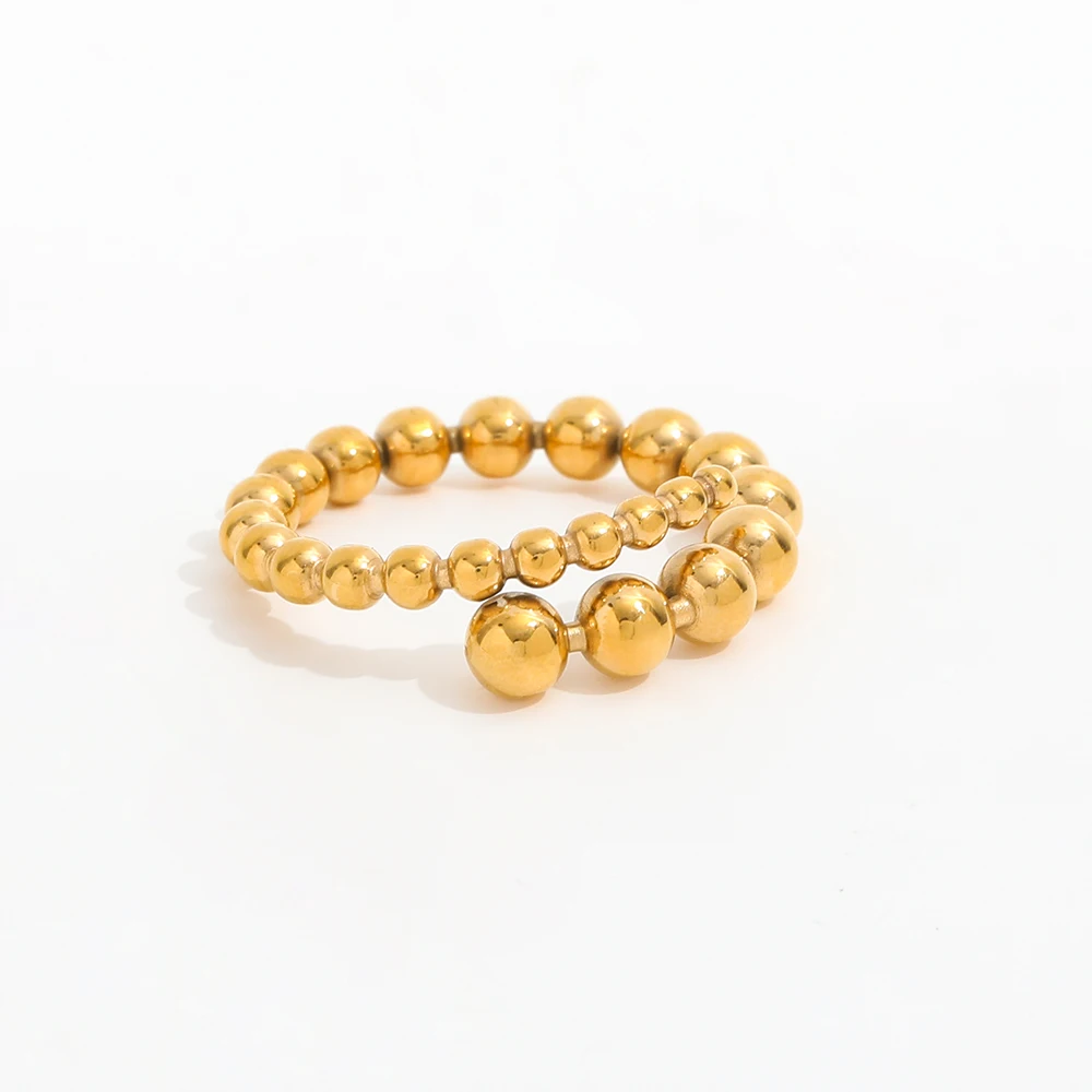 

Joolim Jewelry High End PVD Wholesale Personality Dainty Delicate Gradient Small Beads Stainless Steel Finger Ring for Women