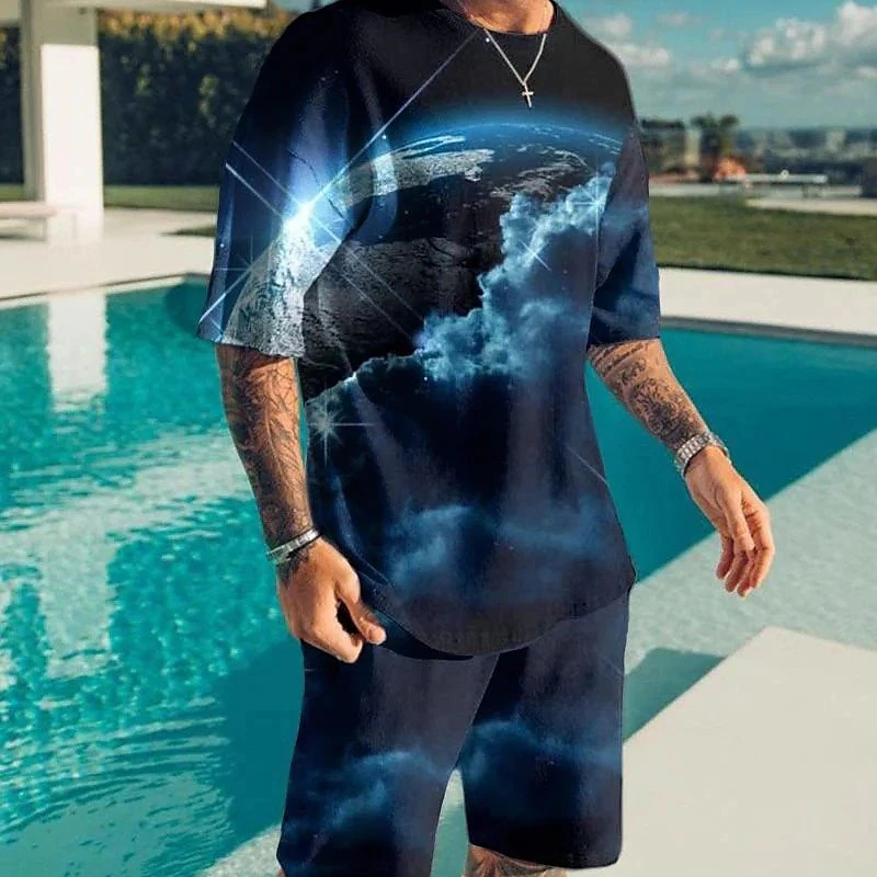 Men Clothing T-Shirt Suits Oversized Clothes 3D Printed Funny Design O-Neck Fashion Designer Comfortable Short Sleeve 2 Pieces