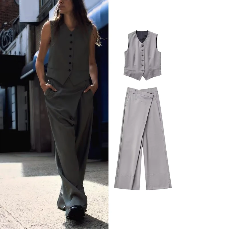 

Костюм-двойка женский Асимметричный из жилета и прямых брюк