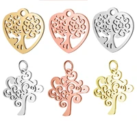 5pcs stainless steel plant heart shape tree of life diy connector charm wholesale jewelry making supplies pendants for necklaces
