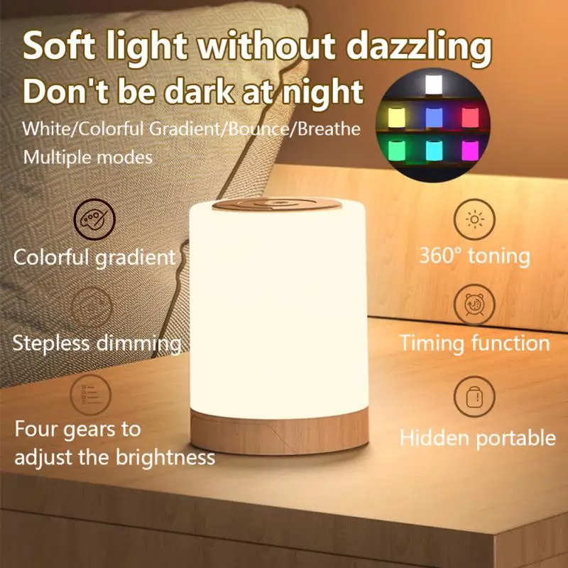 

Прикроватный ночник с сенсорным управлением, приглушаемая Настольная лампа с USB-зарядкой, меняющий цвет теплый белый RGB, ночсветильник для г...