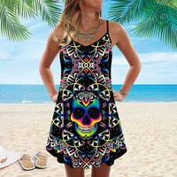 women summer beach casual dress v neck pullover floral design summer sling dress loose sleeveless party bohemian 2022