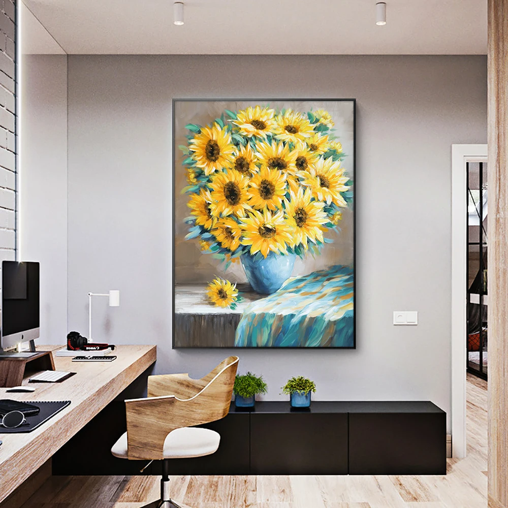 

Hand Painted Sunflowers Oil Painting Modern Landscape Canvas Painting Wall Art For Living Room House Decoration Unframed
