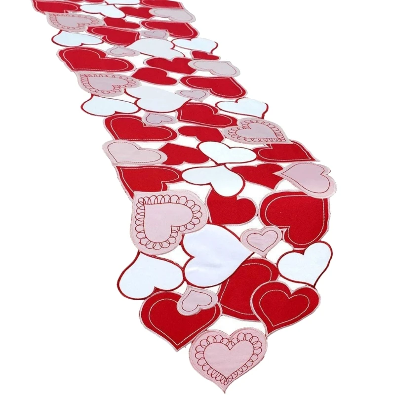 

K1MF Valentines Day Table Cloth Embroidery Table Runner Decorative Ornaments for Festival Holiday Birthday Party Decorations