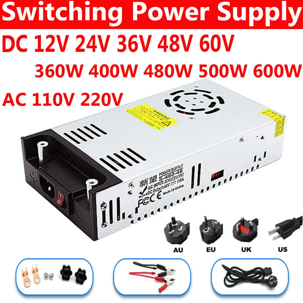 Импульсный источник питания 110 В переменного тока на 12 В 24 в 36 в 48 в 60 в трансформатор 5A 10A 20A 30A 50A 220 Вт 600 Вт 500 Вт 480 Вт 400 Вт 360 Вт SMPS
