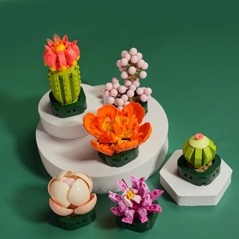 

Mini Immortal Flower Potted Ornaments Succulents Model Building Blocks Cactus Peony Assembly Bricks Toys Kids Gifts Home Decor