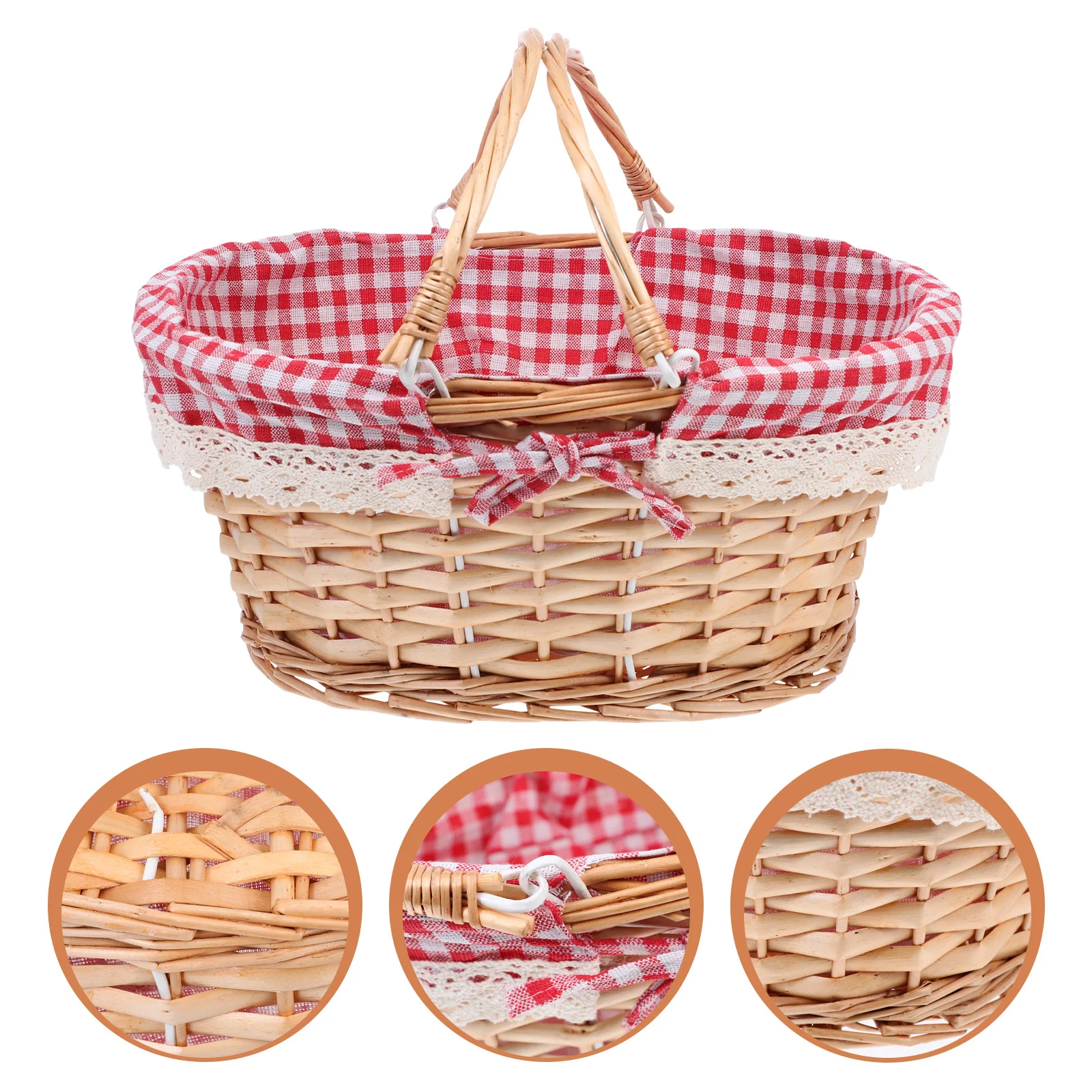 

Vegetable Basket Picnic Bride Storage Baskets Woven Red Riding Hood Cloth Multi-purpose