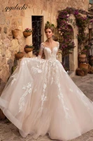 luxurious a line long sleeves wedding dresses illusion lace appliques robe de mariee bridal gowns button back vestido de noiva