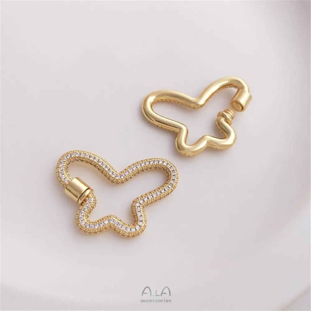 Micro-inlaid zircon 18K gold encased geometric turnbuckle pendant Butterfly heart Cross DIY necklace pendant