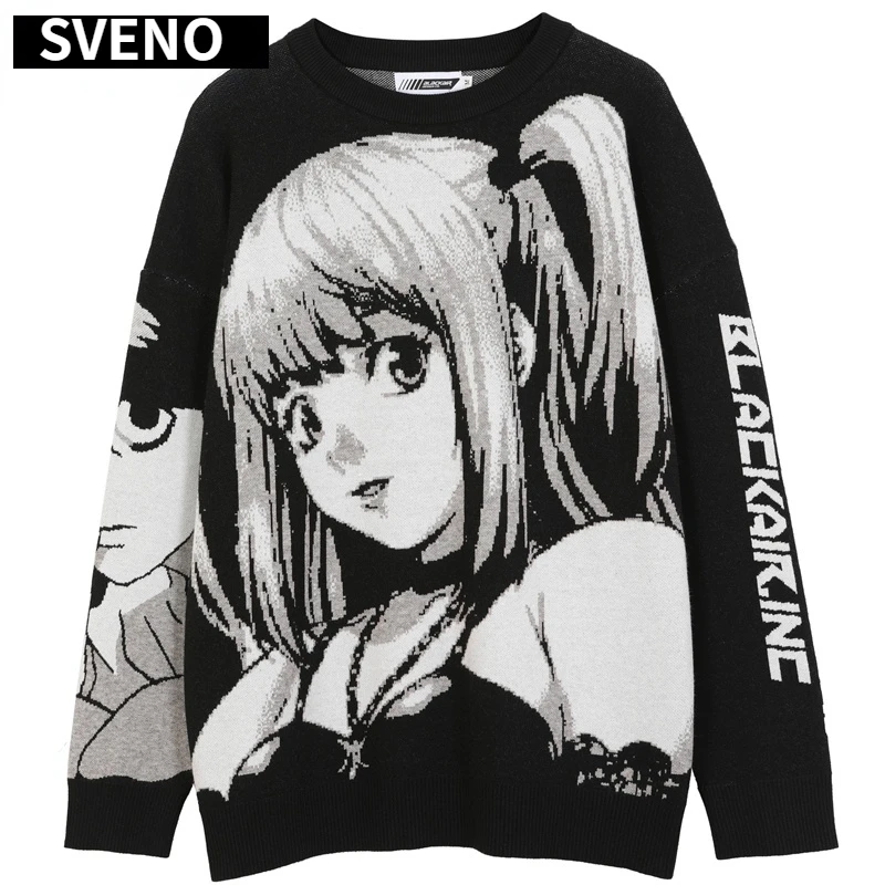 

Mens Hip Hop Streetwear Harajuku Sweater Vintage Retro Japanese Style Anime Girl Knitted Sweater 2021 Autumn Cotton Pullover