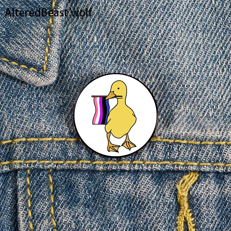 

Genderfluid Pride Duck Pin Custom Brooches Shirt Lapel teacher tote Bag backpacks Badge Cartoon gift brooches pins for women