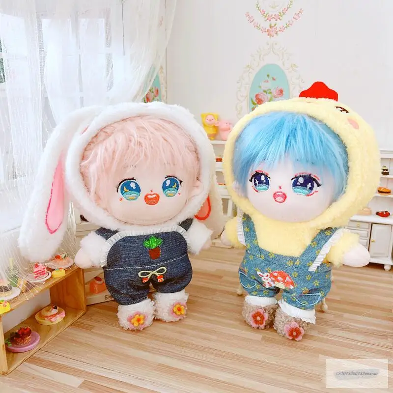

20cm Doll Plush Doll's Clothes Lovely Rabbit pants rompers suit Stuffed Toys Dolls Accessories for Korea Kpop EXO Idol Dolls