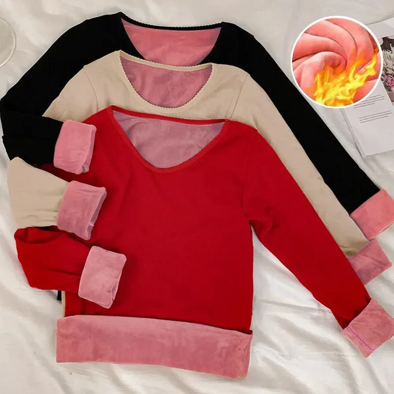 

Thickening Bottoming Women's Thermal Underwear, Shirt Ladies Plus Round Lace Warmth] [double Fleece Top Neck Layer