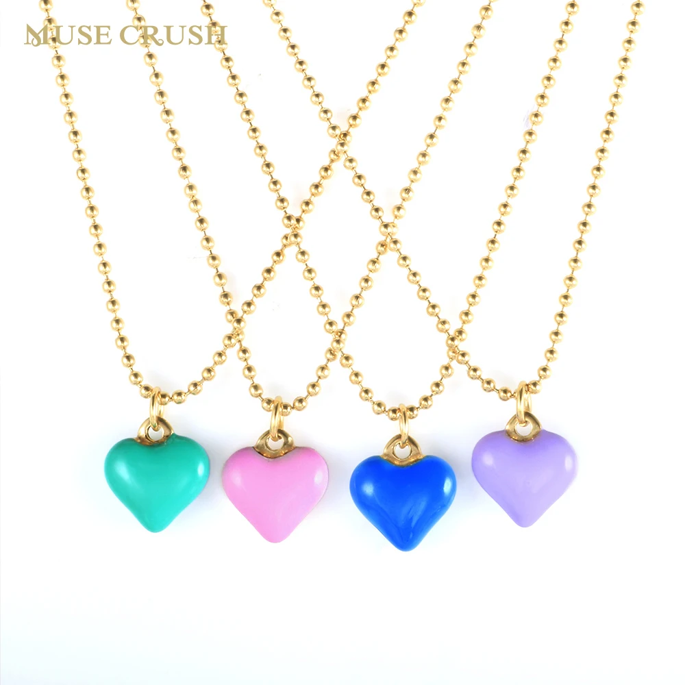 

Muse Crush Green Pink Color Enamel Heart Pendant Necklace Stainless Steel Necklaces Waterproof Jewelry for Women Party Wholesale