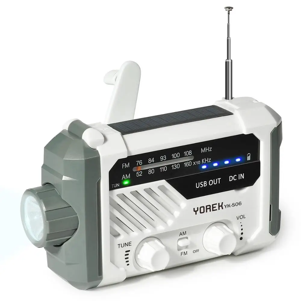 

Emergency AM FM Radio, Hand Crank Battery Operated Solar Radio with LED Flashlight, Desk Lamp,2000mAh Charger,SOS Alert