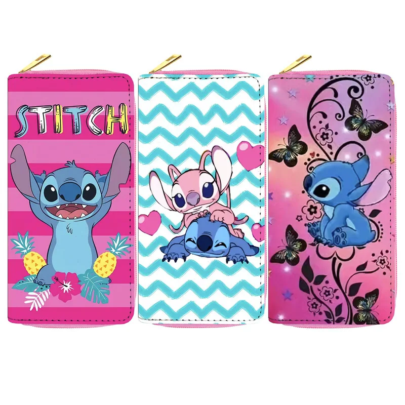 

New Disney Pink Girl Purse Cute Cartoon Stitch Print Multi-functional Wallet Fashion Lady Personality ID Card Bag Wholesale