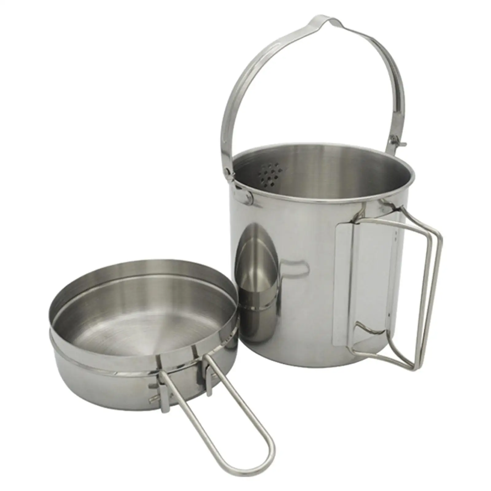 

Stainless Steel Camping Pot Pan Folding Handle Hiking Cup Mug with Mesh Bag