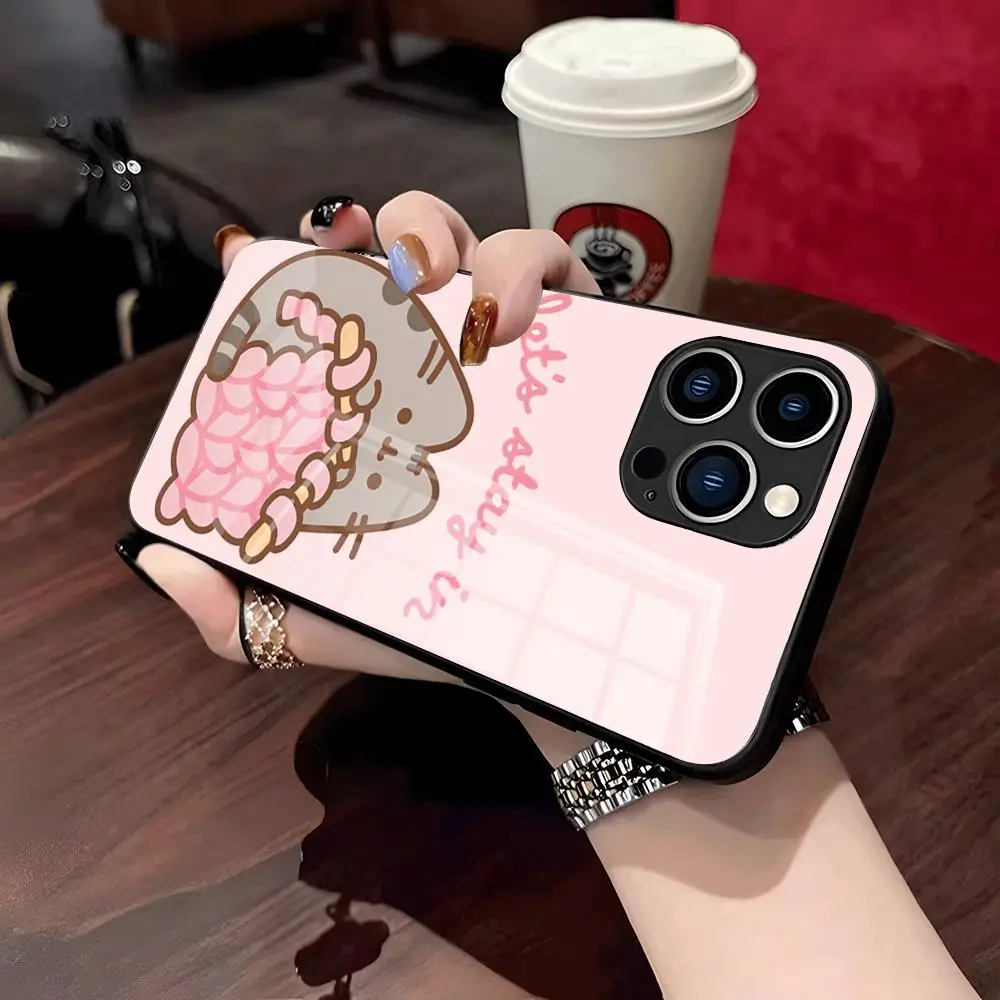 Милый чехол для телефона с котом Пушином в радужном дизайне для iPhone 17 Pro Max, 15 Pro, 16, 14 Plus, 12, 13 Mini, 11 Pro, противоударный, со стеклянной крышкой (art.: 3920da93b06ed) - 3920da93b06ed