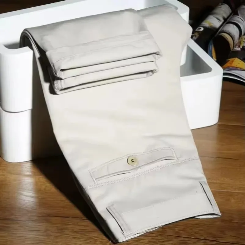 Summer Thin Cotton Pants Mens Autumn Thick Suit Pant Slacks High Waist Straight Loose Bland Solid Business Casual YYQWSJ