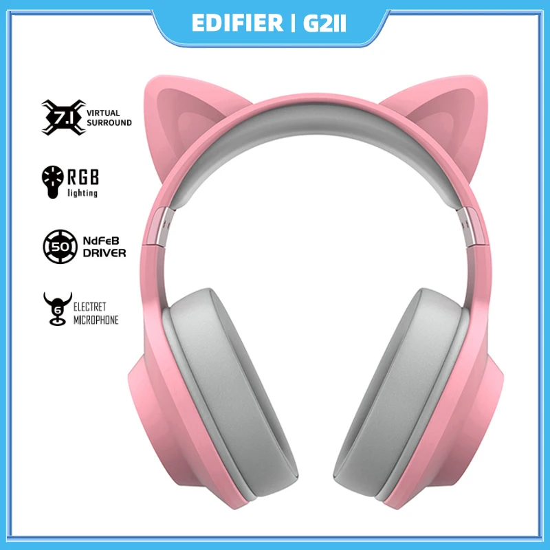 

EDIFIER G2II Gaming Headset USB 7.1 Surround Sound Gamer Headphones Detachable Noise Cancellation Microphone RGB Lighting