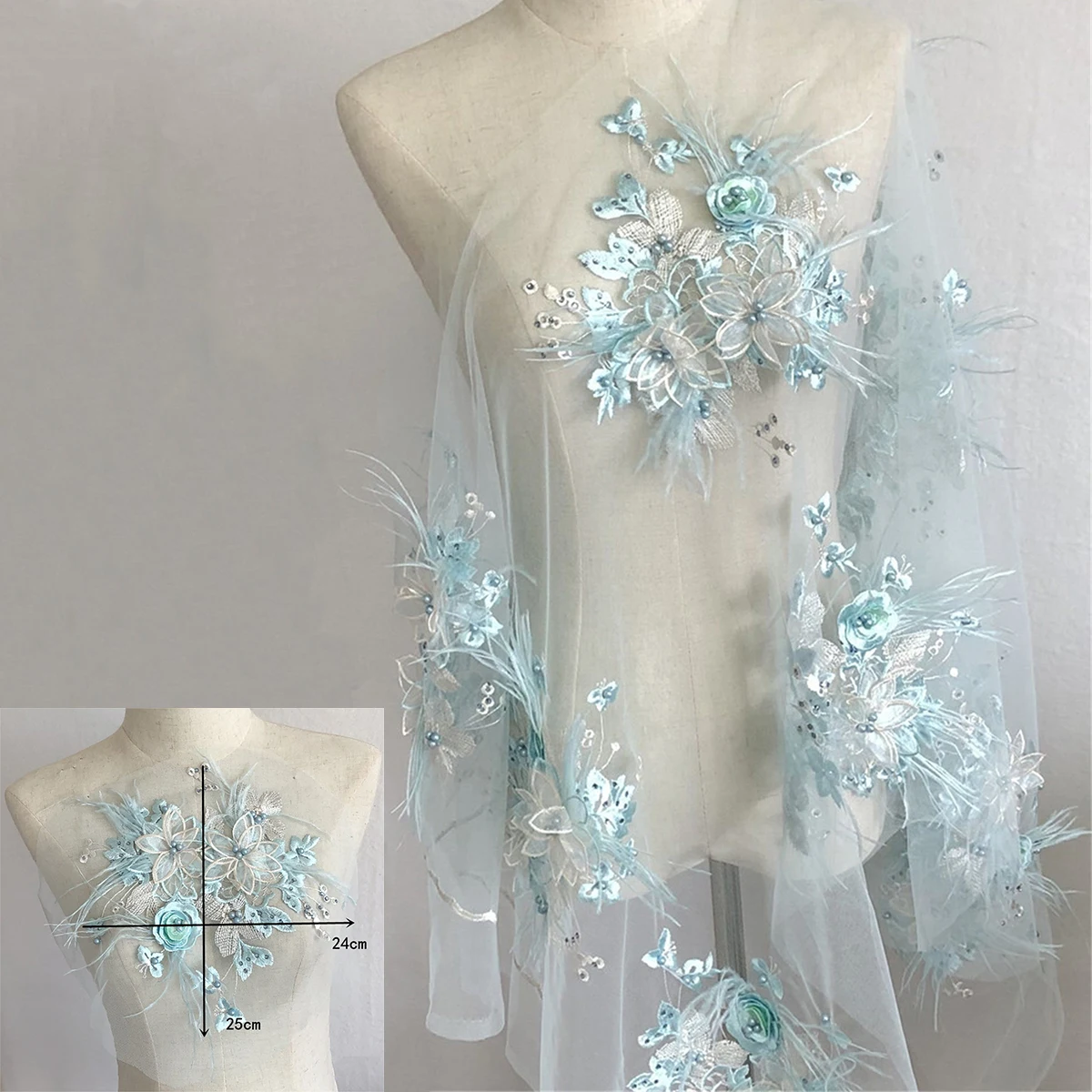 

3D Вышивка бисером, Искусственное перо, аппликация для невесты, свадебное платье «сделай сам»