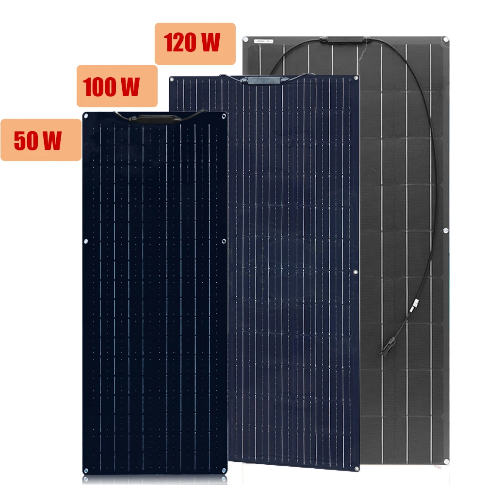 12V Flexible Solar Panel 50W 100W 120W Monocrystalline 18 Volt PV Panel Solar Charger for light home Lithium lead acid battery