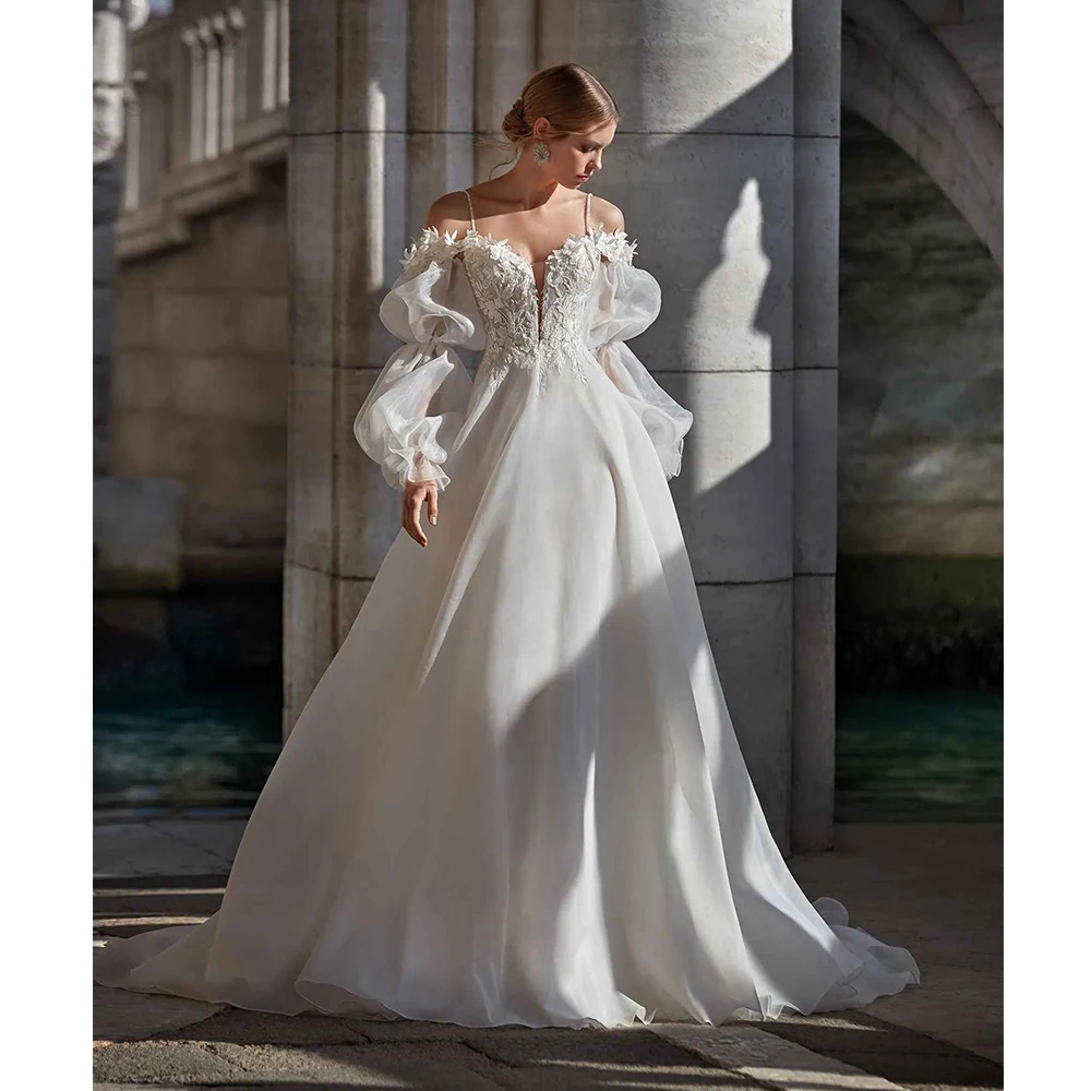 Свадебные платья с открытыми плечами для невесты иллюзия кружевные цветочные