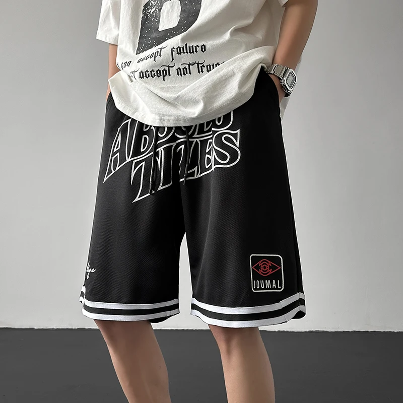 Retro American Street Print Men's Shorts Basketball Sports Knee Length Pants Loose Large Size Casual Pants Male Clothing