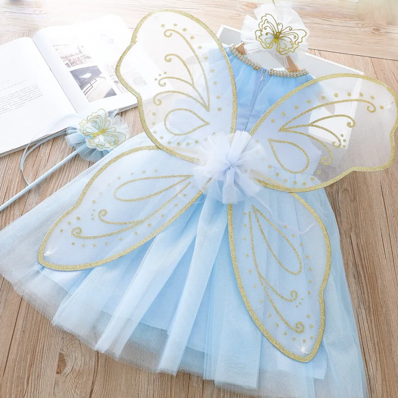 

Baby Girl Dress Wings Butterfly Fairy Cosplay Costume New Princess Kids Girls Dresses Party Birthday Christmas Children Clothing