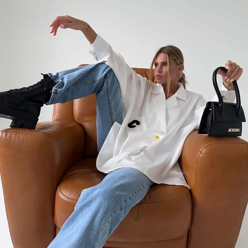 2023 Женская модная Свободная рубашка с длинным рукавом и воротником в пригородном