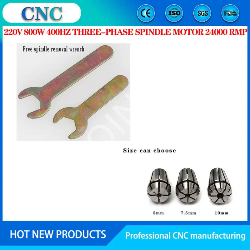 220v AC 800W 5A φ 65 × 198MM ER11 CNC 24000rpm с водяным охлаждением
