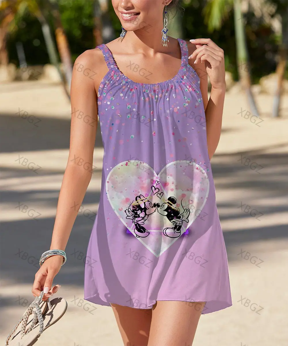 

Dresses For Women 2022 Boho Women's Summer Dress Sleeveless Sexy Sling Loose Print Top Minnie Mouse Disney Cartoon Woman S-5XL