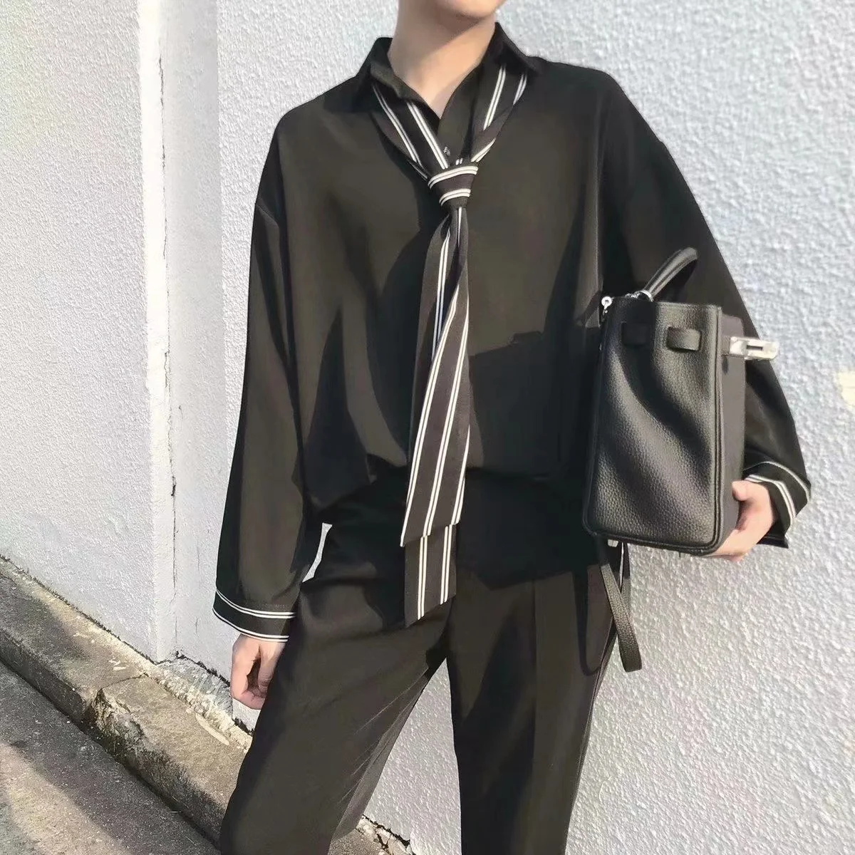 

2023 Summer Men's Student Korean Fashion Trend White /Black/Grey Shirt Loose Send Tie Couple Clothes Top Short Sleeves Shirts