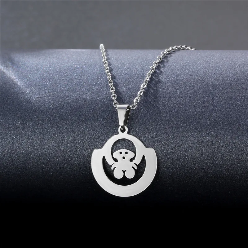 

2022 New Trend Cute Bear Necklace For Women Stainless Steel Minimalist Animal Pendant & Choker Jewelry Gift High Quality