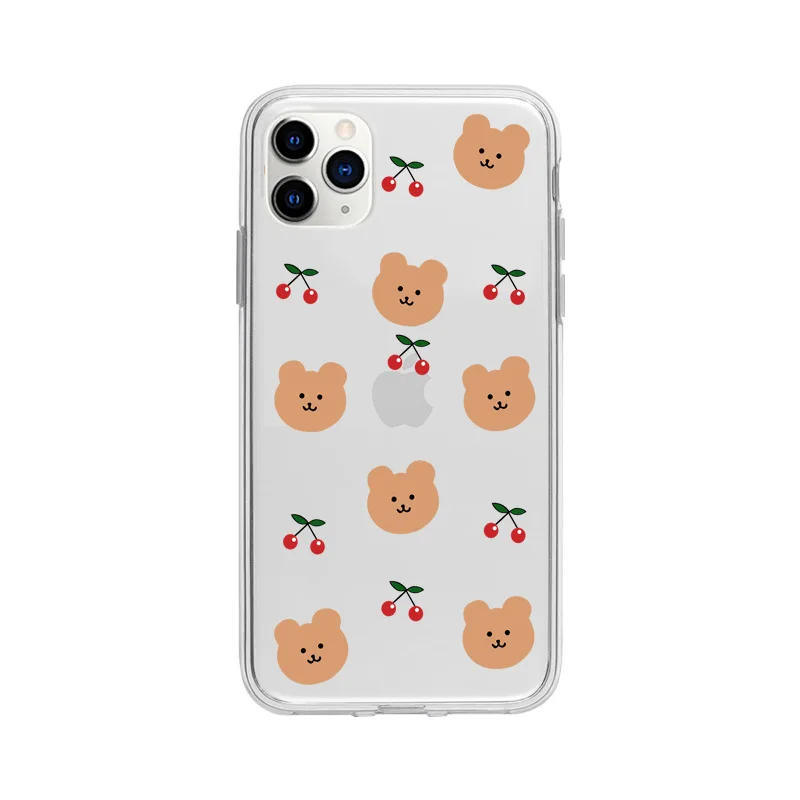 

Sweet Retro cherry bear letters couples art Clear Phone case for iPhone 14 13 12 11 Pro Max Xr XS MAX 7 14 Plus case Cute Cover