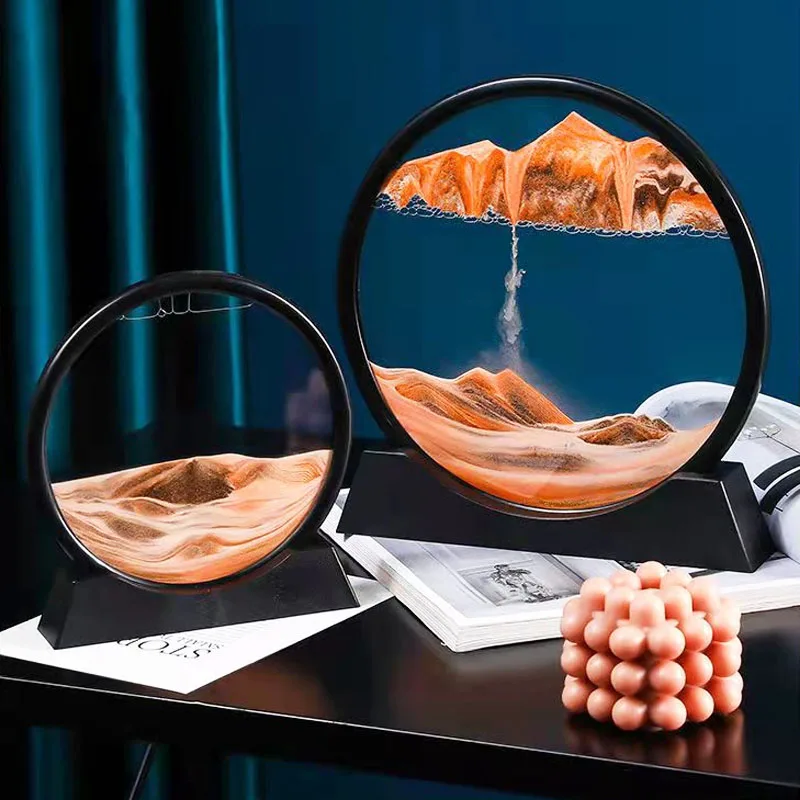 

7/12inch Moving Sand Art Display Flowing Sand Frame Morden Picture Round Glass 3D Deep Sea Sandscape In Motion Stand Home Decor