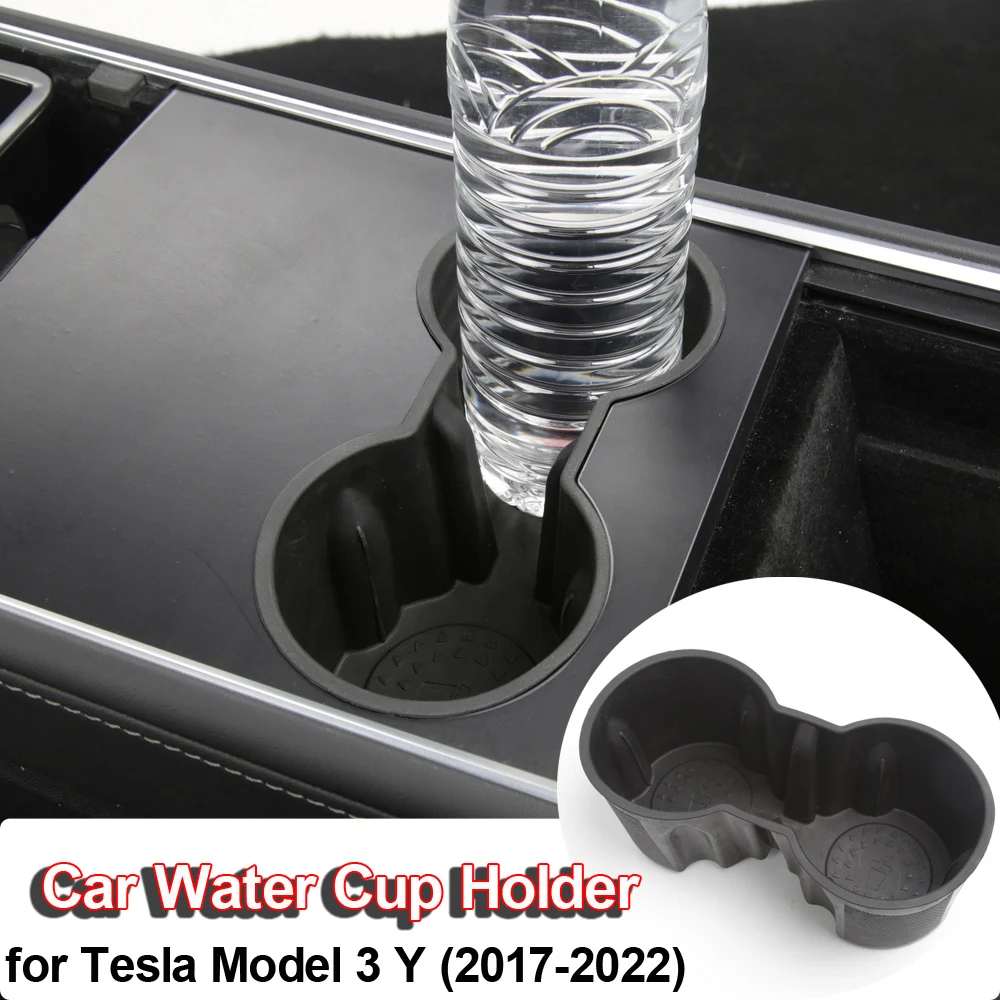 Car Water Cup Holder Insert For Tesla Model 3 Y 2021 2022 Center Accessories Silicone Skid Proof Coasters Double Hole Holder