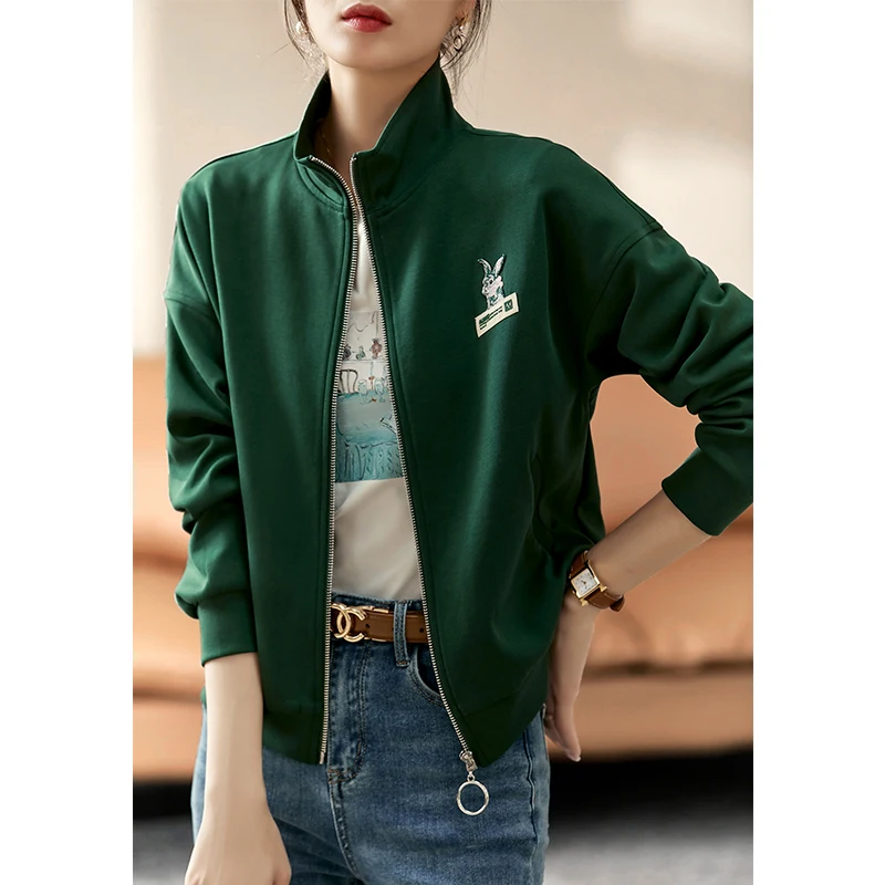 Vimly Jacket Women 2022 Winter New Casual Chic Niche Design Stand Collar Embroidery Design Commuter Casual Clothing Coats V5052