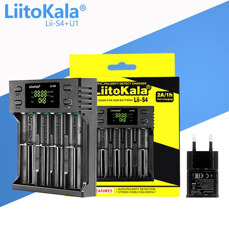 

1-5PCS LiitoKala Lii-S4+U1 18650 smart charger LED 4Slot for 26650 21700 18350 AA AAA 3.7V 1.2V Auto-polarity Detector Charger