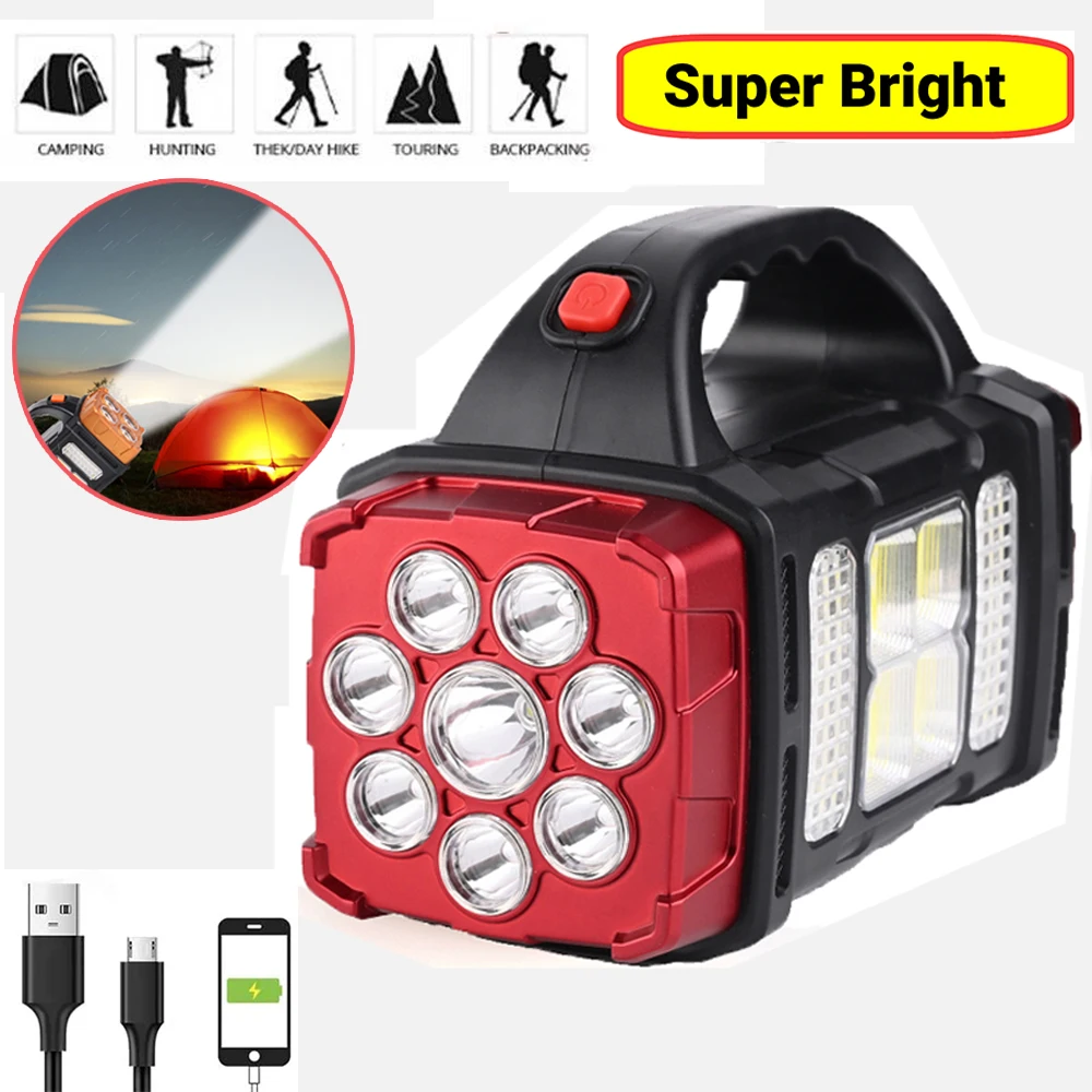 

Мощная светодиодная вспышка с COB рабочее освещение с солнечной батареей/USB зарядкой, ручной 4 режима освещения, светильник личный фонарь на с...