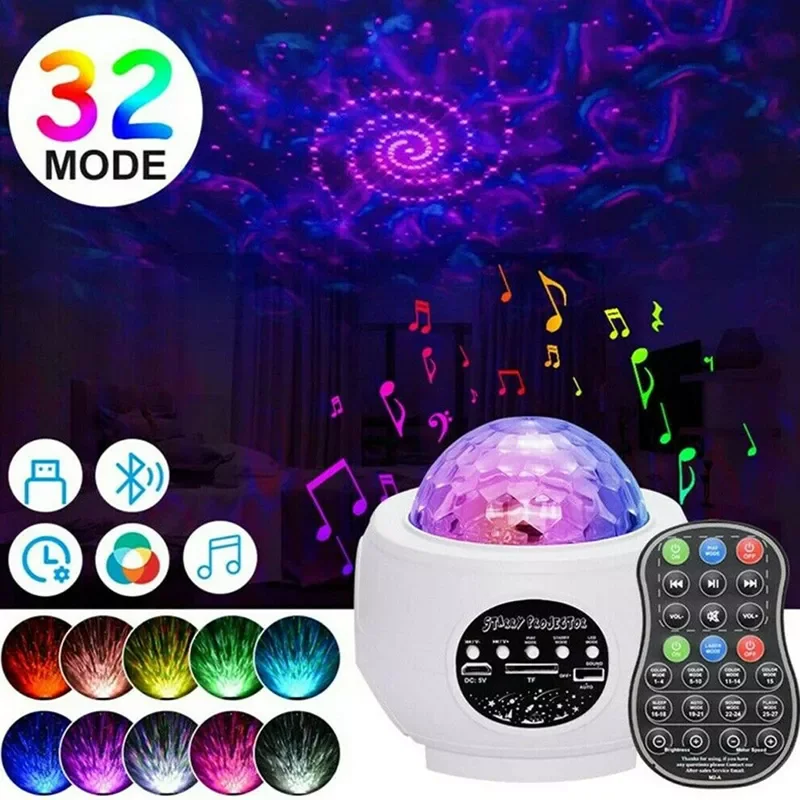 

LED Star Ocean Wave Projector Night Light Galaxy Starry Sky Projector Night Lamp With Music Bluetooth Speaker For Childrens
