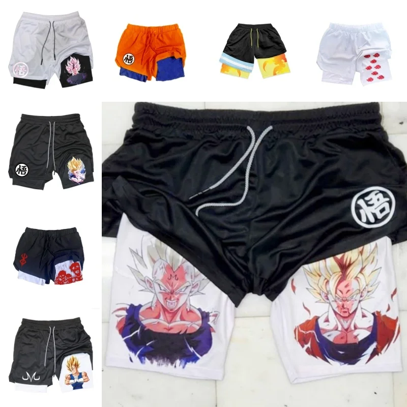 

2023 Dragon Ball Son Goku Shorts Anime Men Double Layer Sports Short Pants Cartoon Sportswear Jogger Breathable Beach Pants Gift