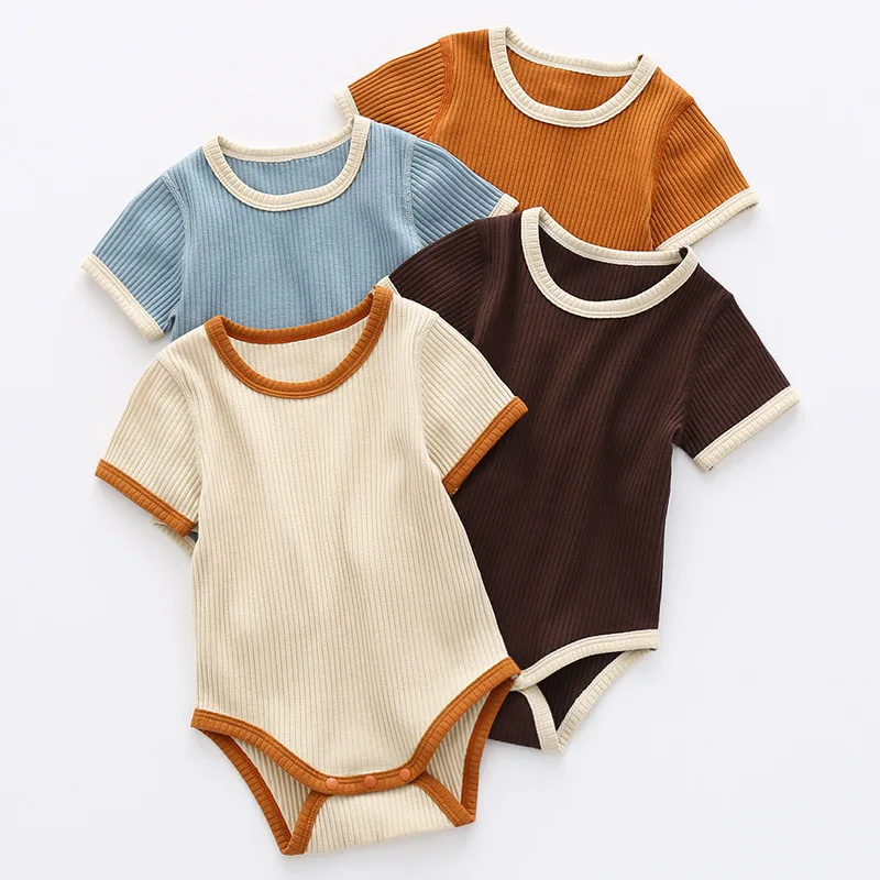 

New born Baby Girl Clothes Infant Toddler Boy Personalized Baby Bodysuit Summer Short Sleeve Jumpsuit Romper Striped Solid Color