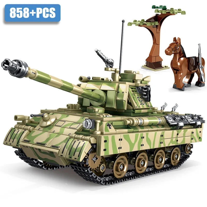 

Military WW2 858pcs Pz V Panther Tank Model Building Blocks MOC Panzer With Solider Figures Weapon Bricks Toys For Children Gift