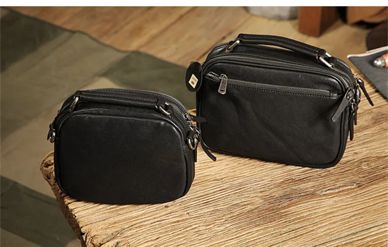 Casual luxury genuine leather men's black messenger bag high quality natural real cowhide outdoor travel daily shoulder bag