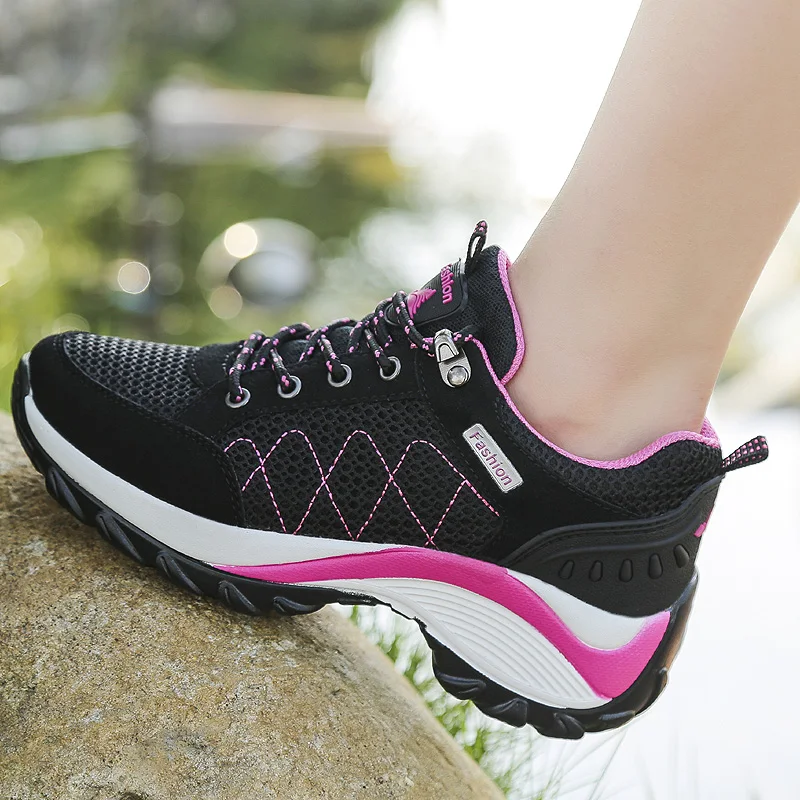 Women  Hiking Shoes Breathable Height Increasing Lace-up Climbing Sneakers Outdoor Trekking Shoes