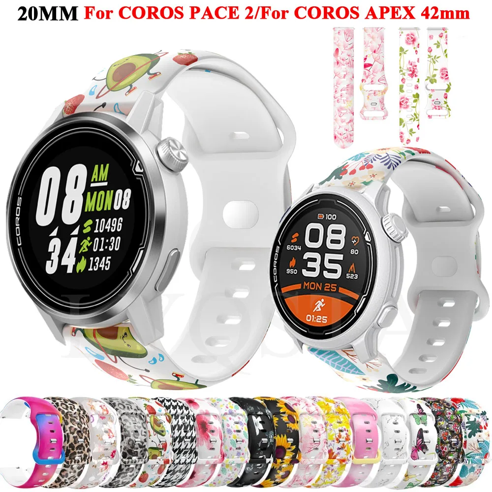 

20mm Sport Printing Silicone Belt Band For COROS PACE 2 PACE2 Wrist Straps Watchband For APEX 42mm Wristband Bracelet Accessorie