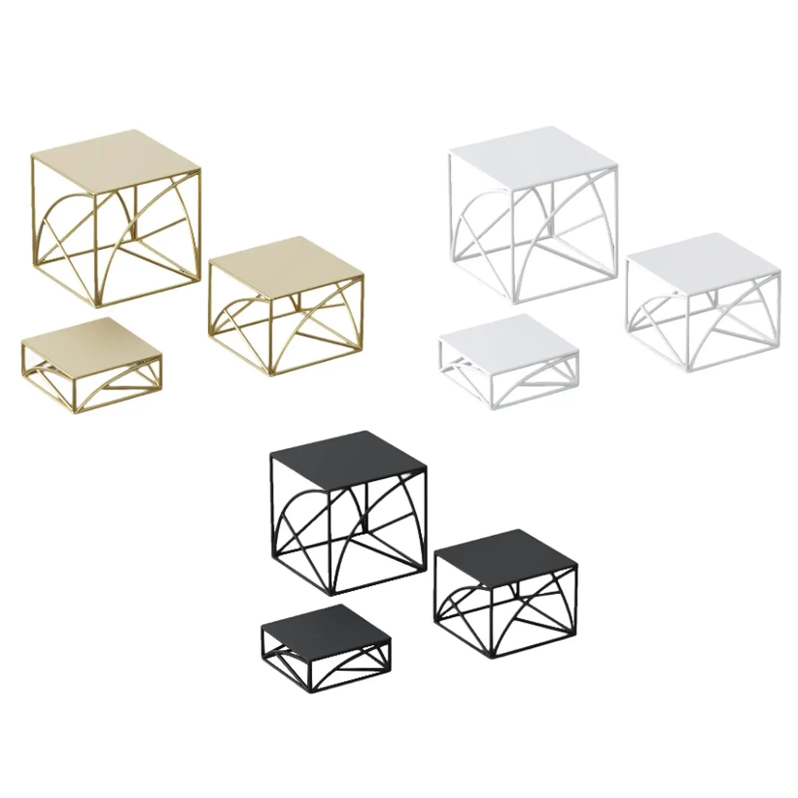 3x Iron Risers Display Jewelry Rack Organization Countertop Shelf Cupcake Stand for Collections Dessert Dolls Watches Earring