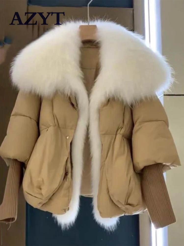 AZYT Big Fur Collar Down Cotton Coats Women Casual Loose Winter Jackets Female 2022 Winter Warm Cotton Padded Jacket Women