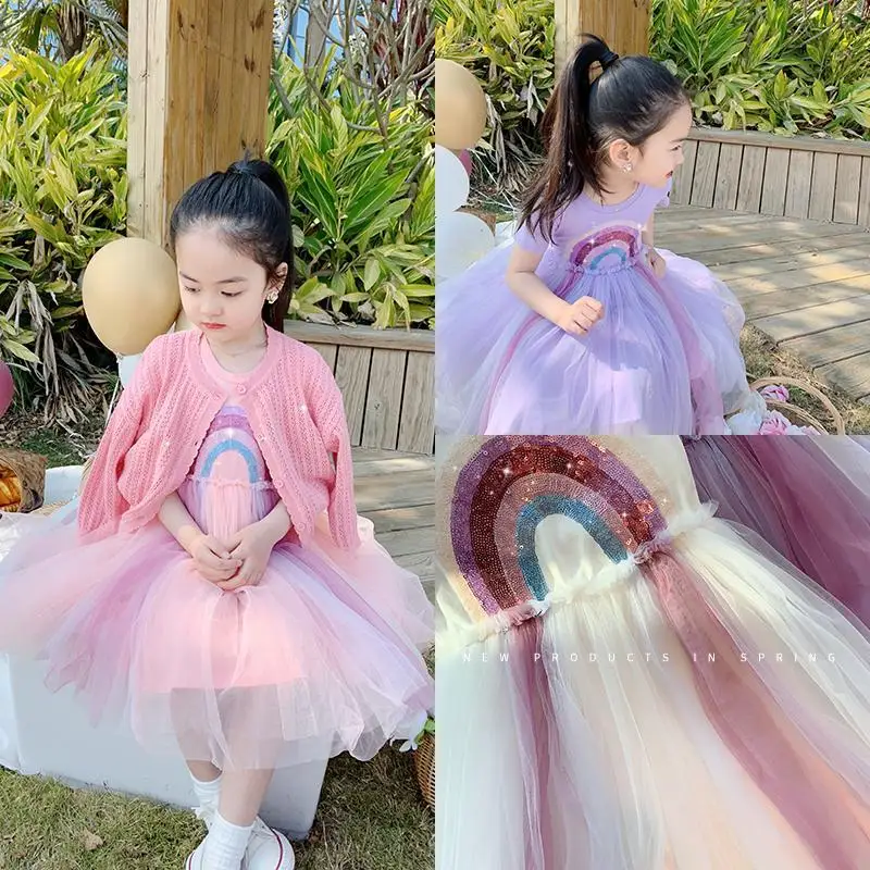 

Children'S Clothing 2021 Girls Mesh Princess Skirt Children'S Net Red Dress New Baby Dress